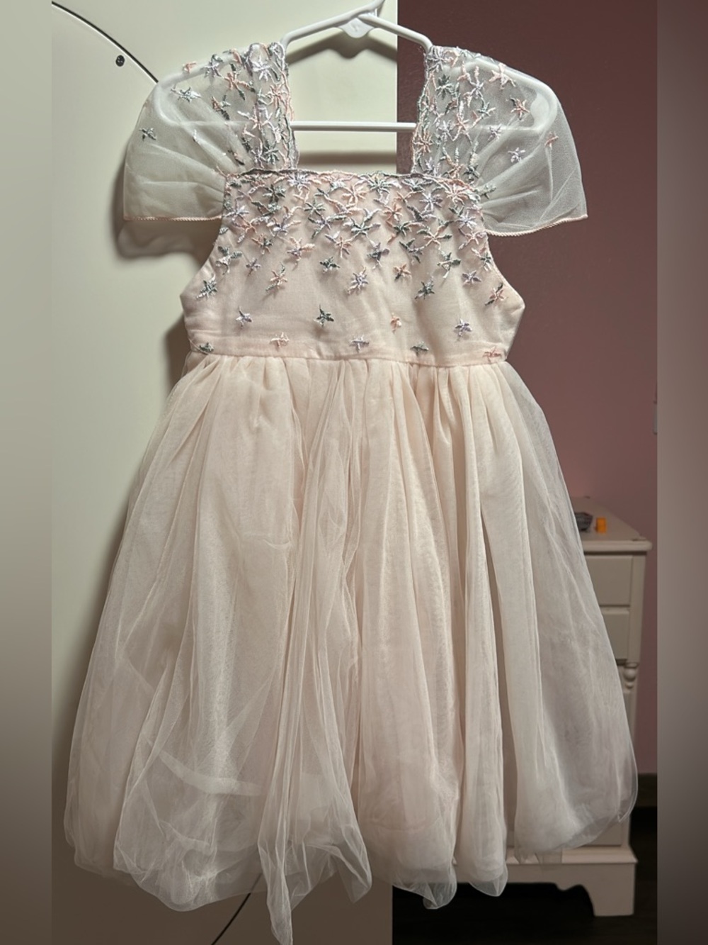 Girls' Pink Tulle Party Dress with Embroidered Bodice